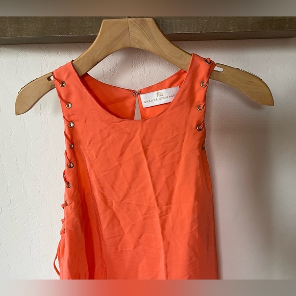 Amanda Uprichard| Neon Coral Silk Dress with Cute Sleeve Details, Size Medium••• - Picture 6 of 13